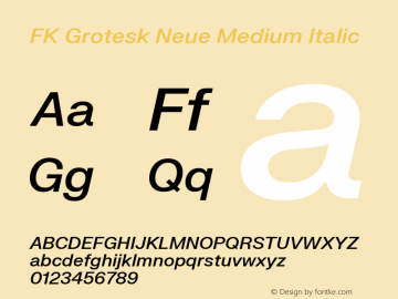 FK Grotesk Neue Medium Italic Version 1.106; ttfautohint (v1.8.3)图片样张