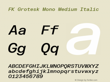 FK Grotesk Mono Medium Italic Version 3.000; ttfautohint (v1.8.3)图片样张