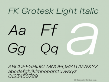 FK Grotesk Light Italic Version 3.000; ttfautohint (v1.8.3)图片样张