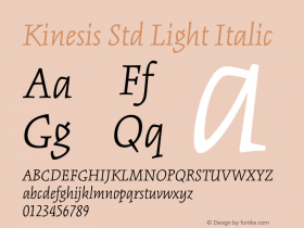 Kinesis Std Light Italic Version 1.040;PS 001.000;Core 1.0.35;makeotf.lib1.5.4492 Font Sample