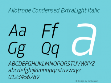 Allotrope Condensed ExtraLight Italic Version 1.000 | web-TT图片样张