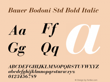Bauer Bodoni Std Bold Italic Version 1.040;PS 001.002;Core 1.0.35;makeotf.lib1.5.4492图片样张