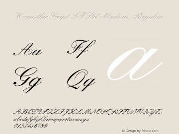 Kuenstler Script LT Std Medium Regular Version 1.047;PS 001.003;Core 1.0.38;makeotf.lib1.6.5960 Font Sample