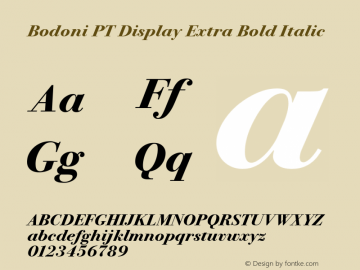 Bodoni PT Display Extra Bold Italic Version 1.000W图片样张