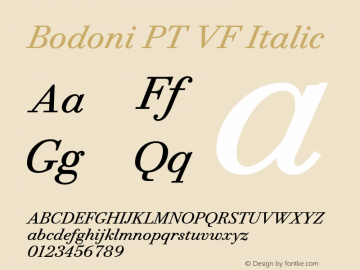 Bodoni PT VF Italic Version 1.0; 2000; initial release图片样张