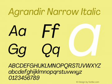Agrandir Narrow Italic Version 3.000;hotconv 1.0.109;makeotfexe 2.5.65596图片样张