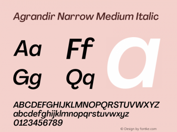 Agrandir Narrow Medium Italic Version 3.000;hotconv 1.0.109;makeotfexe 2.5.65596图片样张