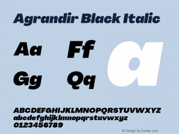 Agrandir Black Italic Version 3.000;hotconv 1.0.109;makeotfexe 2.5.65596图片样张