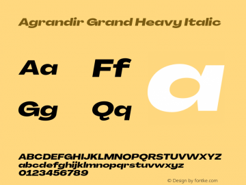 Agrandir Grand Heavy Italic Version 3.000;hotconv 1.0.109;makeotfexe 2.5.65596图片样张