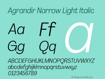 Agrandir Narrow Light Italic Version 3.000图片样张