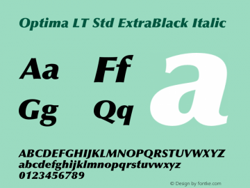 Optima LT Std ExtraBlack Italic Version 1.290;PS 001.000;hotconv 1.0.38 Font Sample