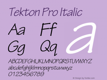 Tekton Pro Italic OTF 1.005;PS 001.000;Core 1.0.23;hotunix 1.28 Font Sample