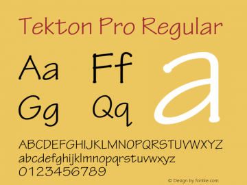 Tekton Pro Regular Version 2.020;PS 2.000;hotconv 1.0.51;makeotf.lib2.0.18671 Font Sample