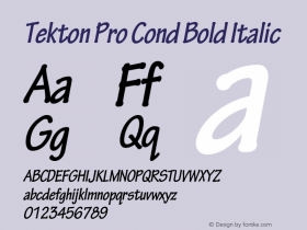 Tekton Pro Cond Bold Italic OTF 1.005;PS 001.000;Core 1.0.23;hotunix 1.28 Font Sample