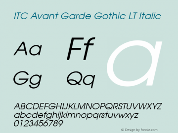 ITC Avant Garde Gothic LT Book Oblique 006.000图片样张