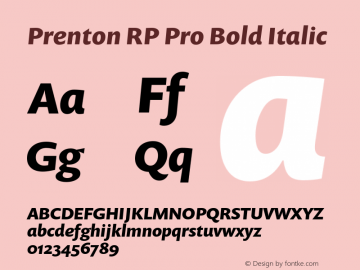 Prenton RP Pro Bold Italic Version 1.000 2006 | web-TT图片样张