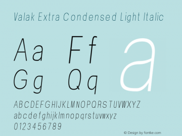 Valak Extra Condensed Italic Version 001.000图片样张