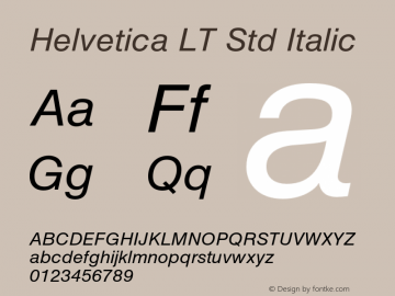 Helvetica LT Std Italic Version 1.040;PS 001.000;Core 1.0.35;makeotf.lib1.5.4492 Font Sample