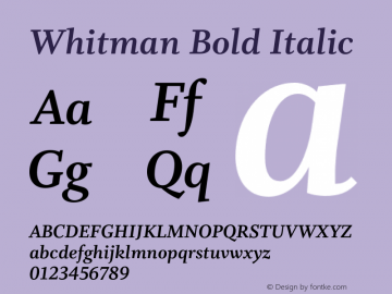 Whitman-BoldItalic Version 1.000;PS 1.0;hotconv 1.0.86;makeotf.lib2.5.63406图片样张