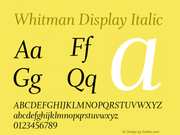 WhitmanDisplay-Italic Version 1.000;PS 1.0;hotconv 1.0.86;makeotf.lib2.5.63406图片样张