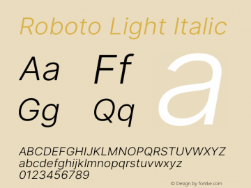 Roboto Light Italic Version 3.019;git-0a5106e0b图片样张