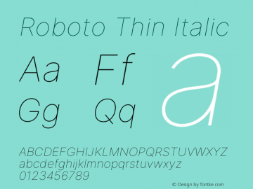 Roboto Thin Italic Version 3.019;git-0a5106e0b图片样张