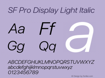 SF Pro Display Light Italic Version 17.0d9e1图片样张