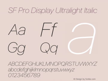 SF Pro Display Ultralight Italic Version 17.0d9e1图片样张