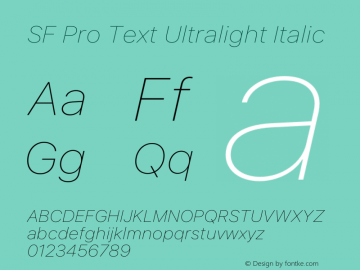 SF Pro Text Ultralight Italic Version 17.0d9e1图片样张