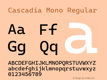 Cascadia Mono Regular Version 2009.022; ttfautohint (v1.8.3)图片样张