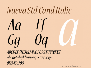 Nueva Std Cond Italic Version 2.081;PS 002.000;hotconv 1.0.67;makeotf.lib2.5.33168 Font Sample