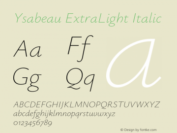 Ysabeau ExtraLight Italic Version 0.021;FEAKit 1.0图片样张