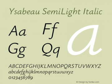 Ysabeau SemiLight Italic Version 0.021;FEAKit 1.0图片样张