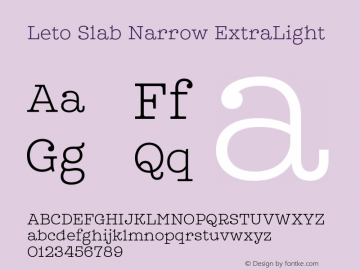 LetoSlabNarrow-ExtraLight Version 1.000 2014 initial release图片样张