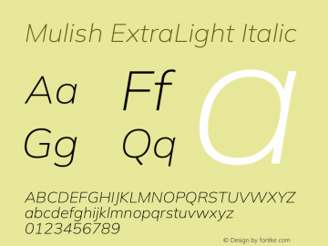 Mulish ExtraLight Italic Version 3.602图片样张