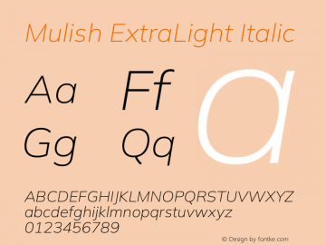 Mulish ExtraLight Italic Version 3.602图片样张