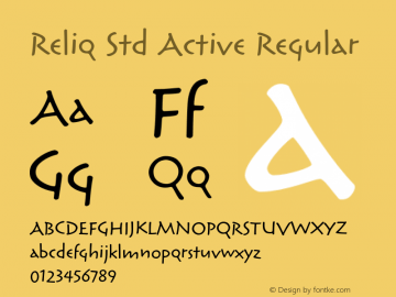 Reliq Std Active Regular Version 2.020;PS 002.000;hotconv 1.0.51;makeotf.lib2.0.18649 Font Sample