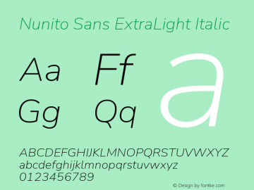 Nunito Sans ExtraLight Italic Version 3.006; ttfautohint (v1.8.3)图片样张