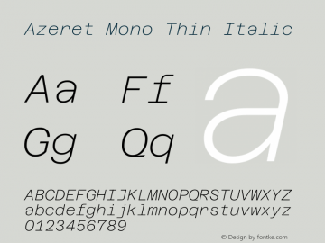 Azeret Mono Thin Italic Version 1.002图片样张