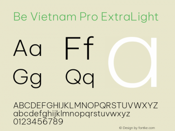 Be Vietnam Pro ExtraLight Version 1.002; ttfautohint (v1.8.3)图片样张