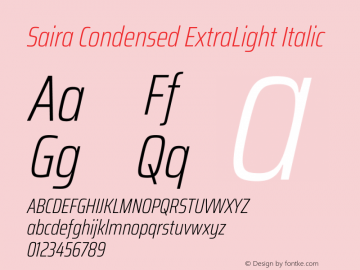 Saira Condensed ExtraLight Italic Version 1.101图片样张