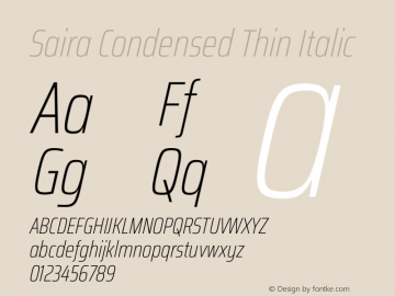 Saira Condensed Thin Italic Version 1.101图片样张