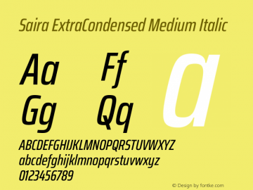 Saira ExtraCondensed Medium Italic Version 1.101图片样张