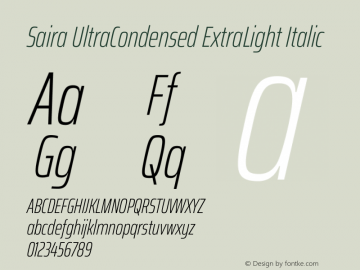 Saira UltraCondensed ExtraLight Italic Version 1.101图片样张
