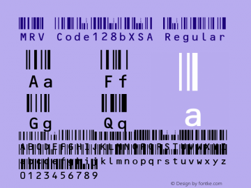 MRV Code128bXSA Regular Version 2.00 2003-11-05 Font Sample