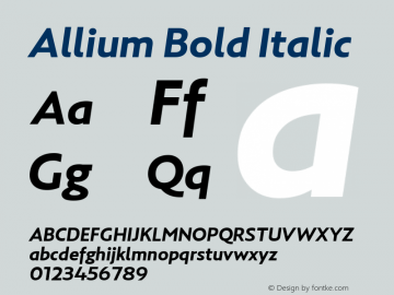 Allium Bold Italic Version 1.000;PS 1.0;hotconv 1.0.86;makeotf.lib2.5.63406图片样张
