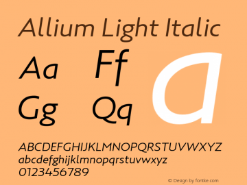 Allium Light Italic Version 1.000图片样张
