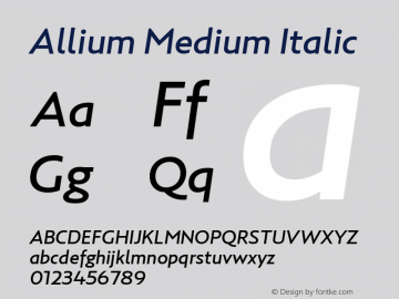 Allium Medium Italic Version 1.000;PS 1.0;hotconv 1.0.86;makeotf.lib2.5.63406图片样张