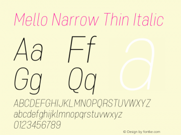 Mello Narrow Thin Italic 1.000图片样张