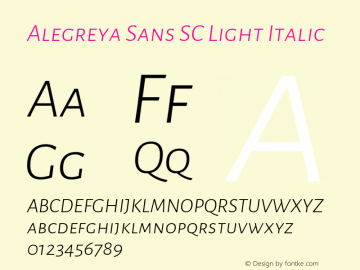 Alegreya Sans SC Light Italic Version 2.009; ttfautohint (v1.8.3)图片样张